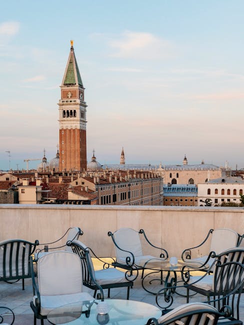 St Mark's Campanile from terrace sunset