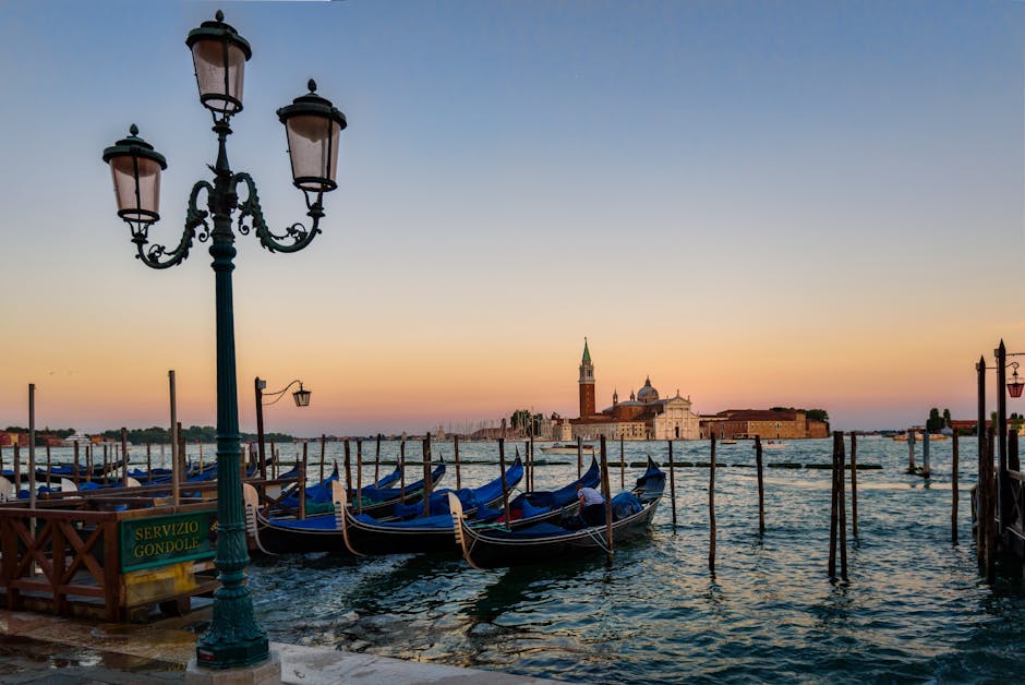 Venice canal sunset gondolas