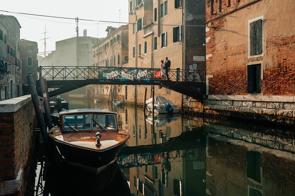 Venice gondola canal morning couple