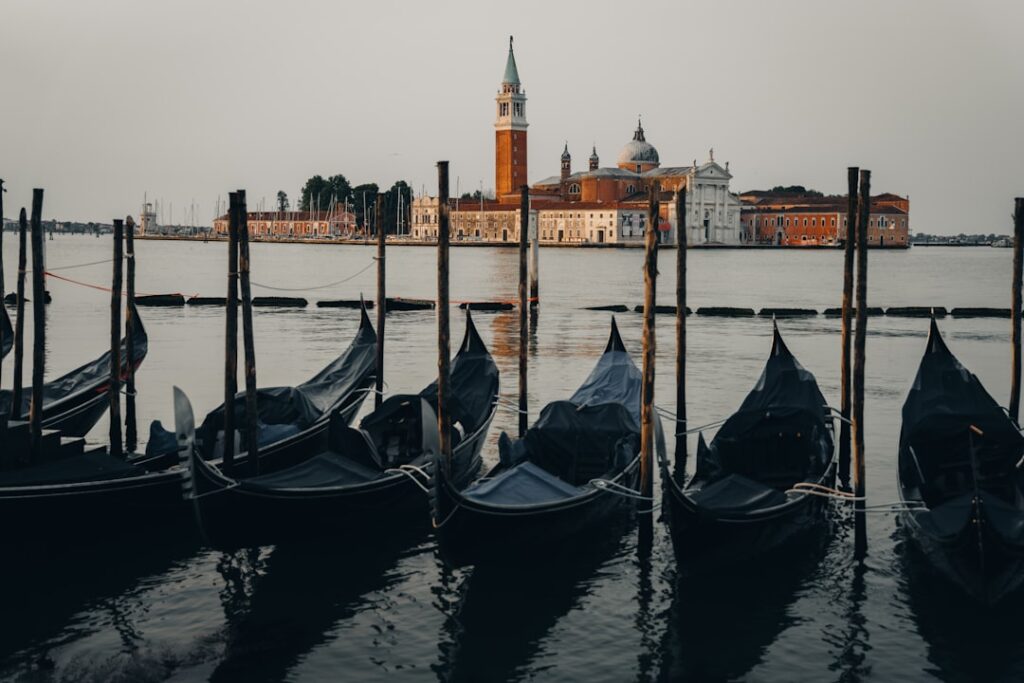 Venice gondola canal sunset