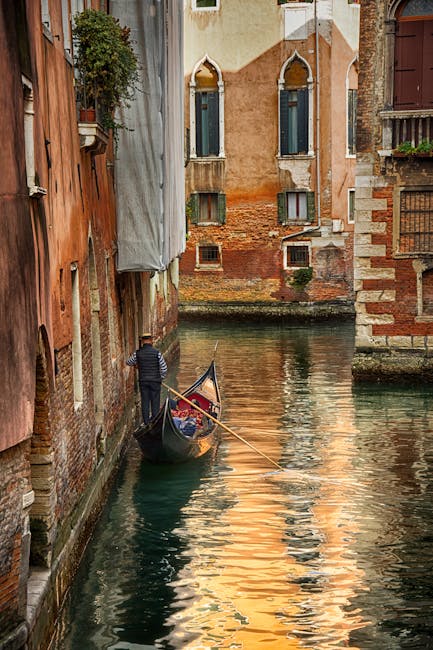 Venice gondola canal sunset