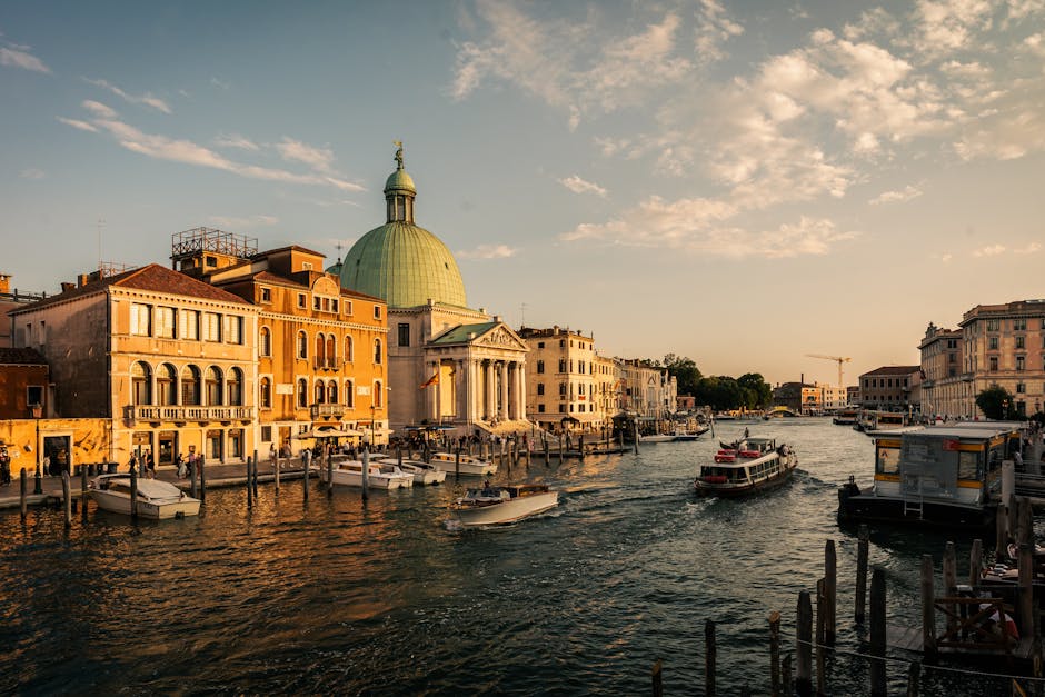 Venice gondola canal sunset golden hour