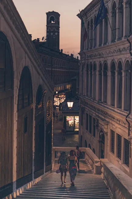 Venetian alleyway evening lights