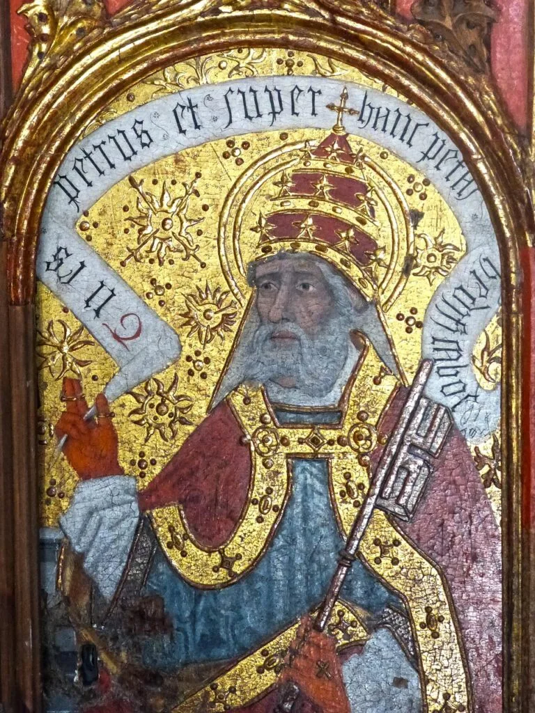 Détail d'une peinture religieuse dorée exposée dans un musée vénitien