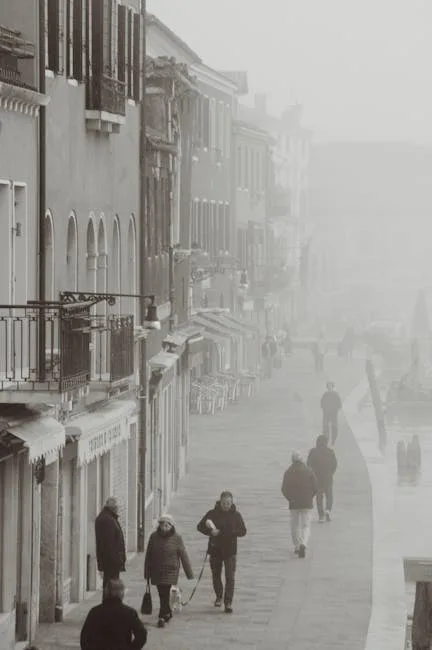 Venice winter fog narrow canal