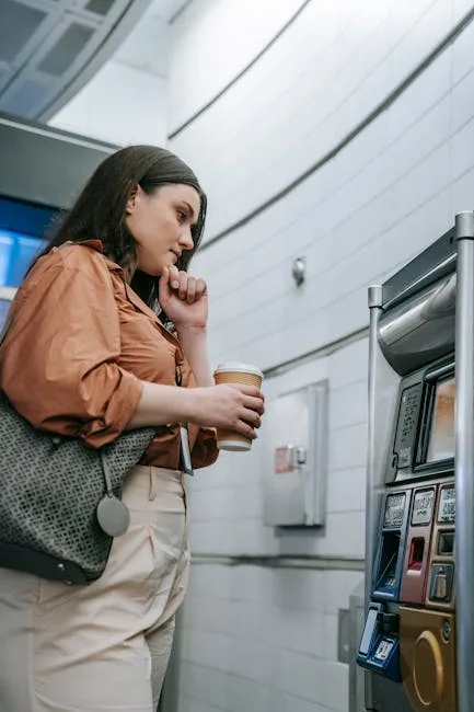 Femme utilisant un distributeur de billets pour vaporetto à Venise
